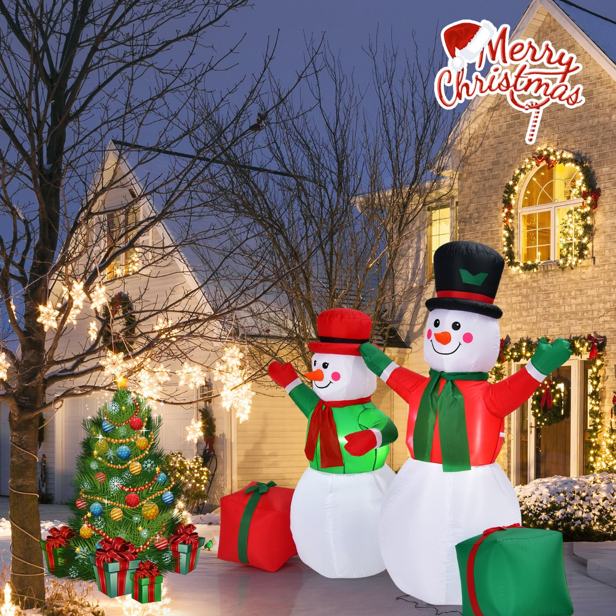1.82M & 1.52M Christmas Inflatable Snowmen with LED Lights
