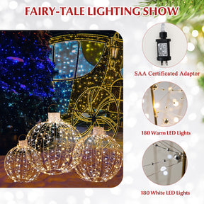 3 Pack Christmas LED Light Balls with 180 Warm Light & 180 White Light