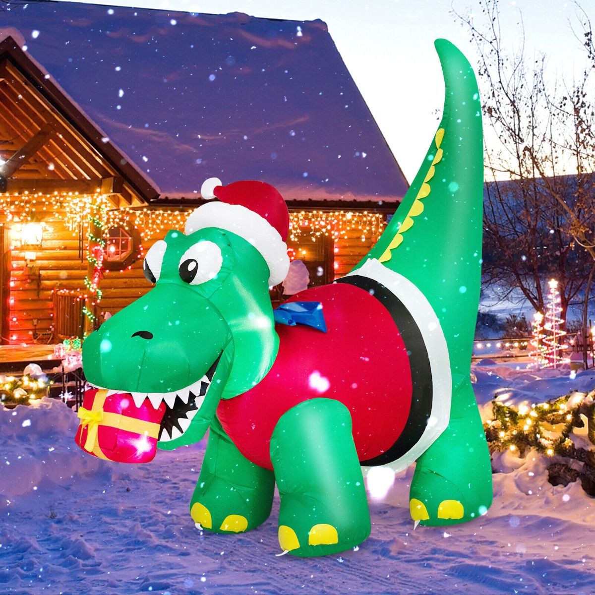 1.83M Inflatable Christmas Dinosaur with LED Lights for Yard & Party