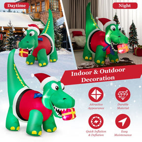 1.83M Inflatable Christmas Dinosaur with LED Lights for Yard & Party