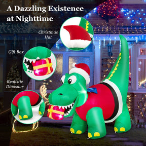 1.83M Inflatable Christmas Dinosaur with LED Lights for Yard & Party