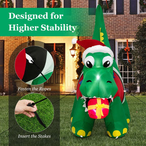 1.83M Inflatable Christmas Dinosaur with LED Lights for Yard & Party