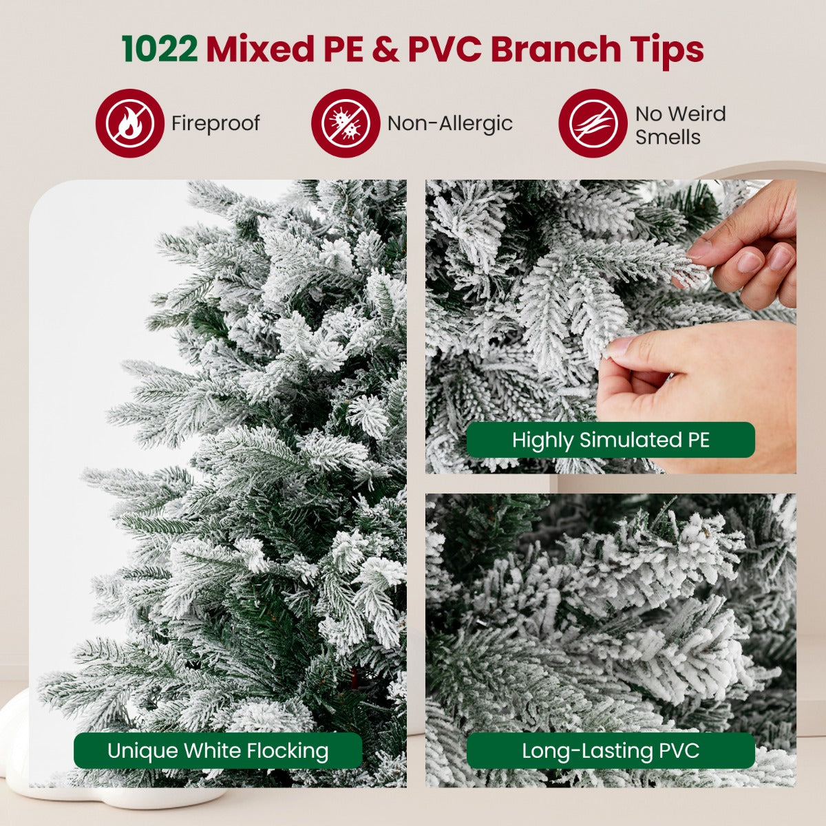 1.8M Artificial Christmas Xmas Tree with 1022 PE PVC Branch Tips for Home/Office