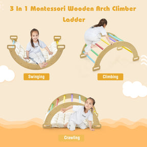 3-in-1 Double-Sided wooden Arch Rocker with Soft Cushion for Kids