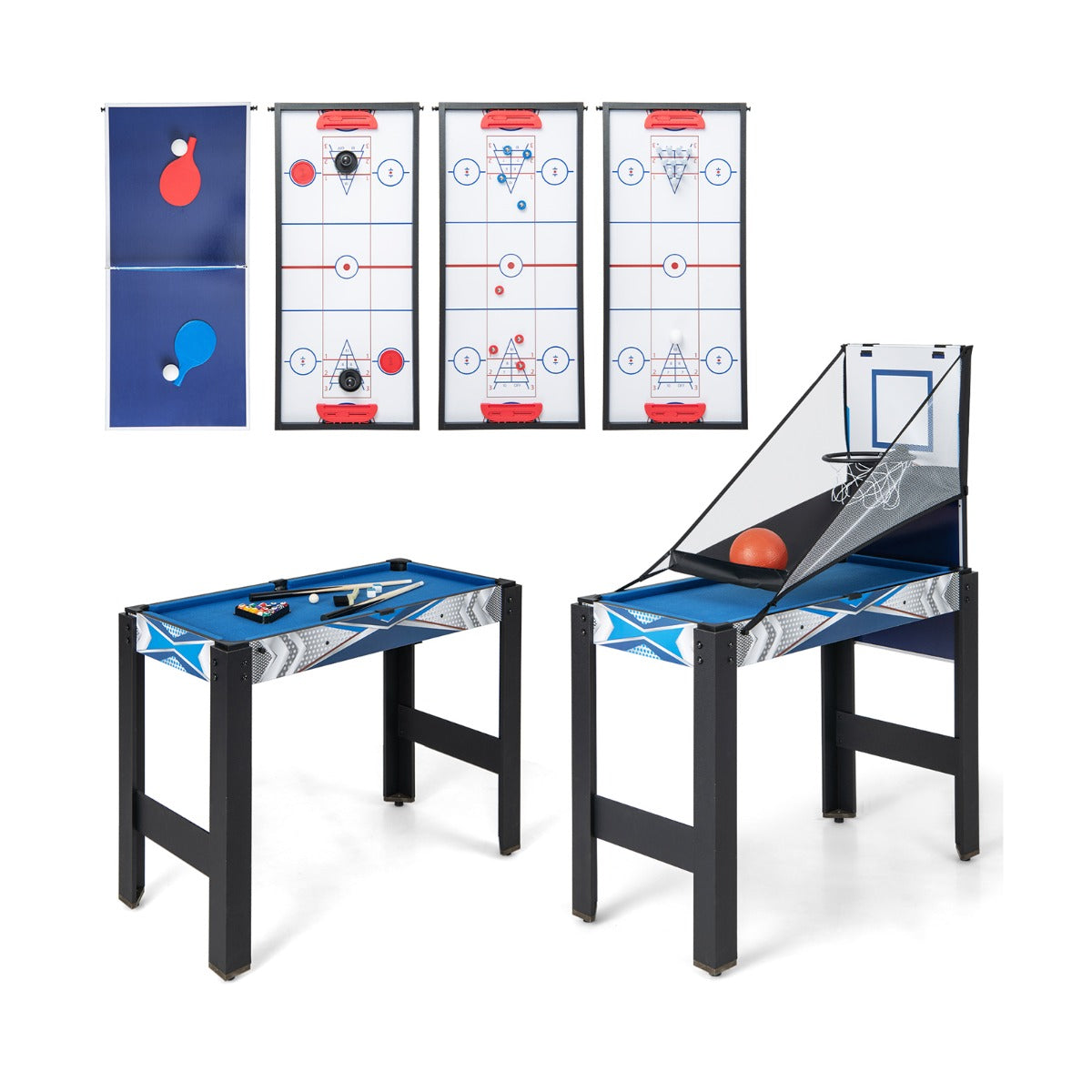 6-in-1 Combo Game Table with Basketball Billiards Ping Pong Hockey Shuffleboard Bowling