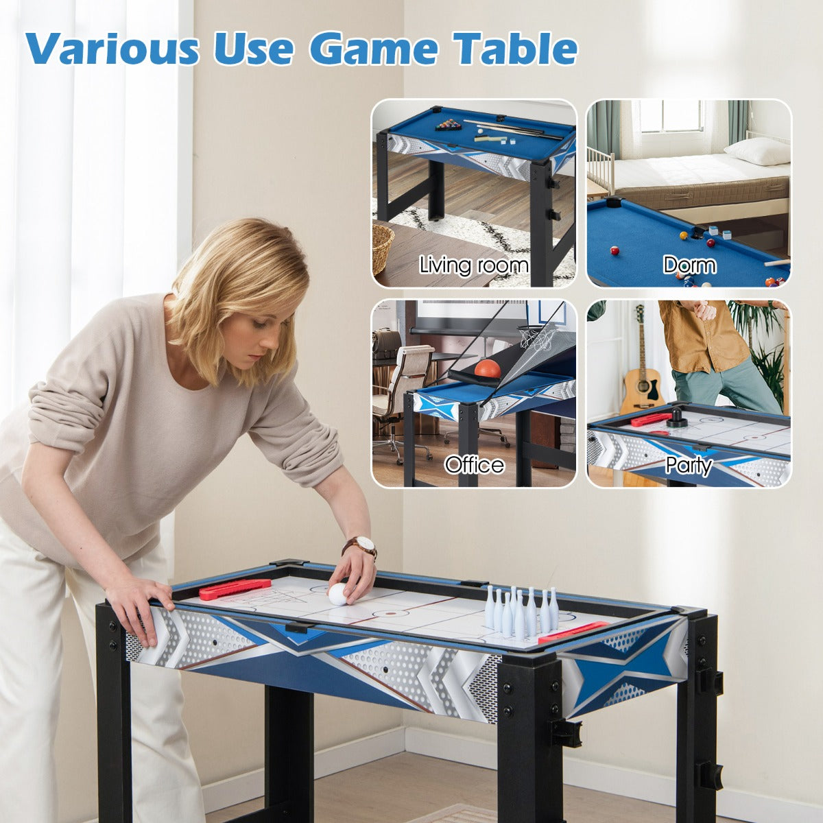6-in-1 Combo Game Table with Basketball Billiards Ping Pong Hockey Shuffleboard Bowling