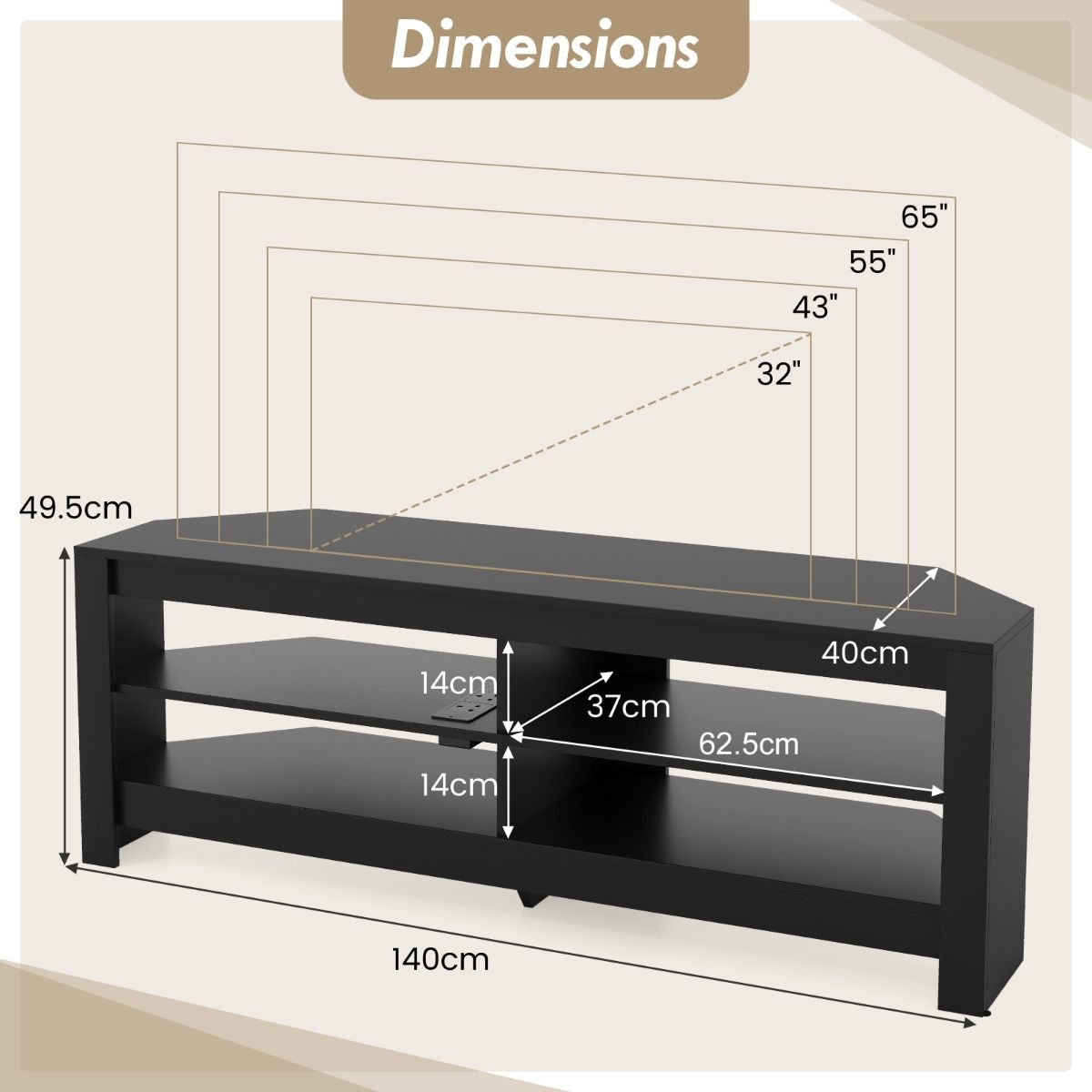 Corner TV Stand with Power Outlet for Living Room and Bedroom