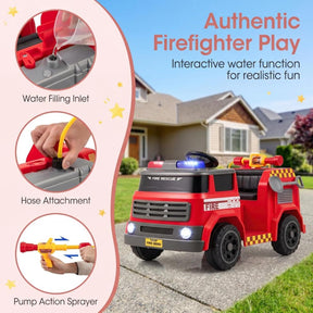 12V Ride on Fire Truck, Battery Powered Car Toy w/Parent Remote Control, Toddler Electric Fire Vehicle w/Water Gun & Tank, Interphone, Shovel, Wrench, Music, Alarm Lamp & Siren-Call for Boys & Girls