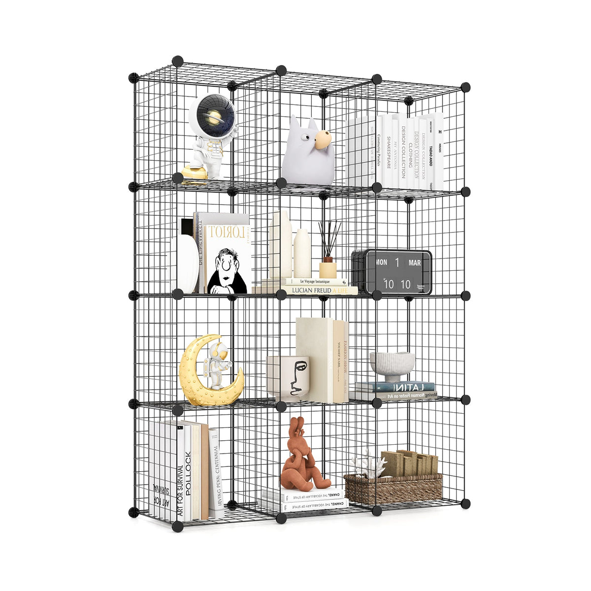 Giantex Metal Wire Cube Storage, 12-Cube Stackable Free Standing Cubby Storage Organizer Shelf