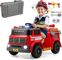 12V Ride on Fire Truck, Battery Powered Car Toy w/Parent Remote Control, Toddler Electric Fire Vehicle w/Water Gun & Tank, Interphone, Shovel, Wrench, Music, Alarm Lamp & Siren-Call for Boys & Girls