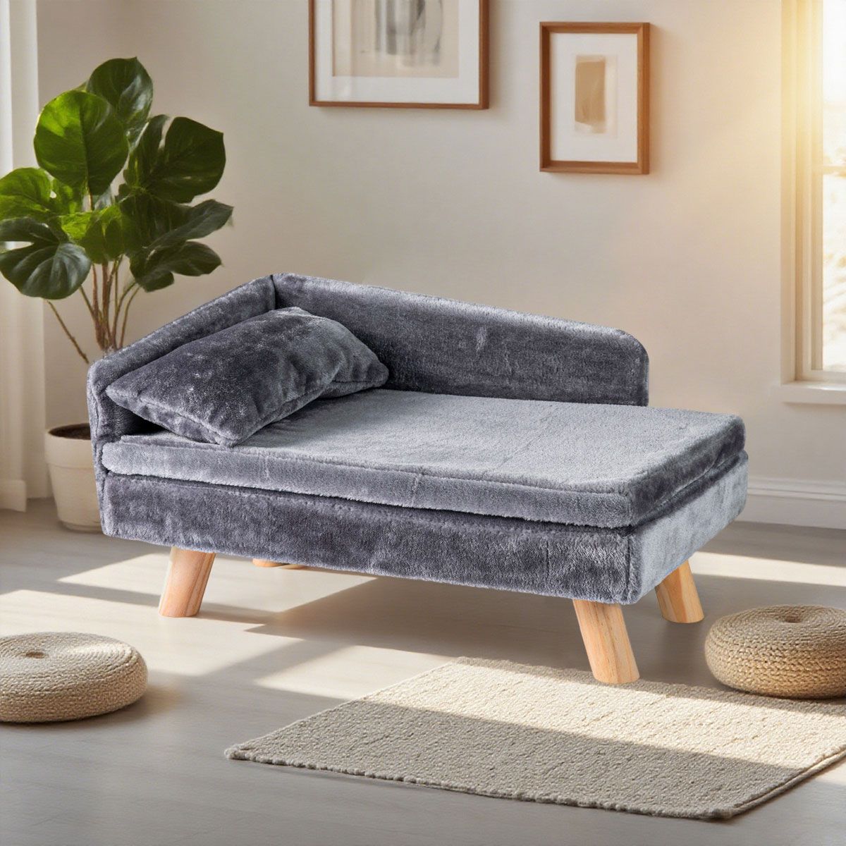 Dog Sofa Bed with Removable Cozy Padded Pad and Pillow