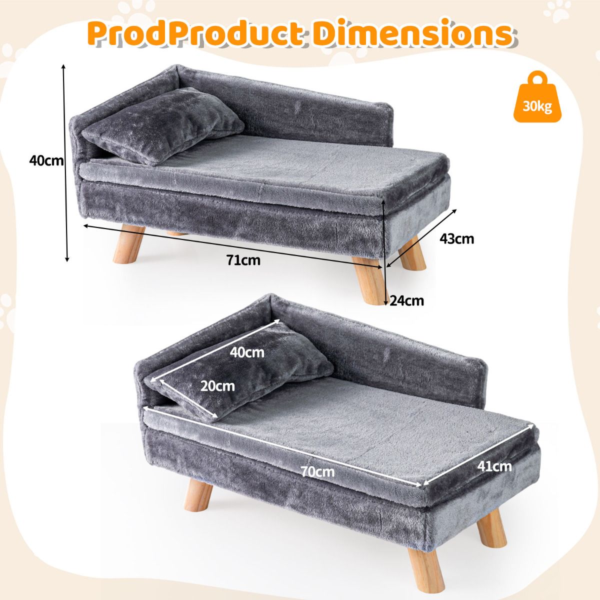 Dog Sofa Bed with Removable Cozy Padded Pad and Pillow