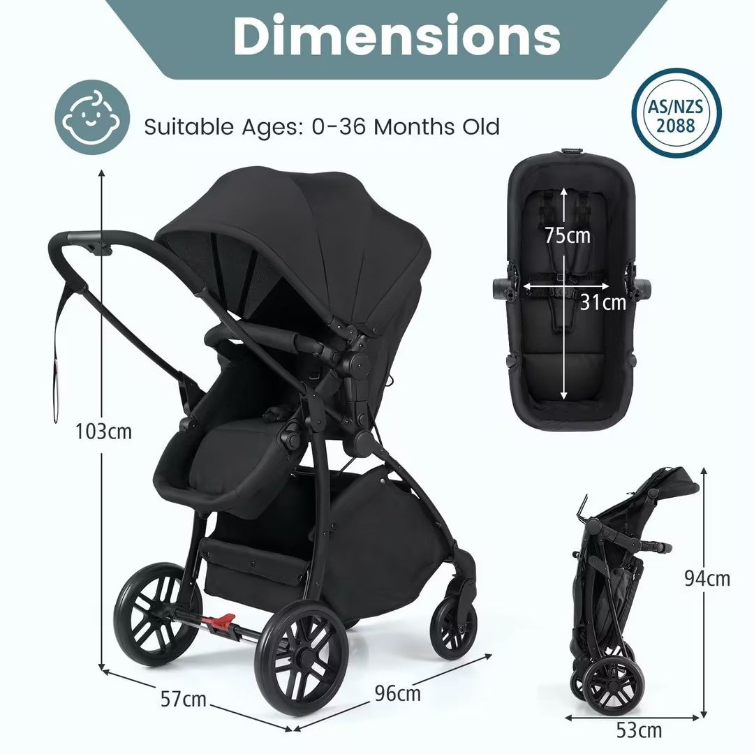 Hikidspace 2-in-1 Foldable Baby Stroller with Reversible Seat and Adjustable Backrest