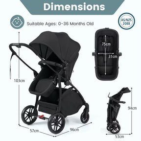 Hikidspace 2-in-1 Foldable Baby Stroller with Reversible Seat and Adjustable Backrest