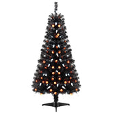 135CM Artificial Halloween Tree, Black Christmas Tree w/ 281 Branch Tips, 65 Orange Pumpkin Lights & 65 Cold White Ghost Lights