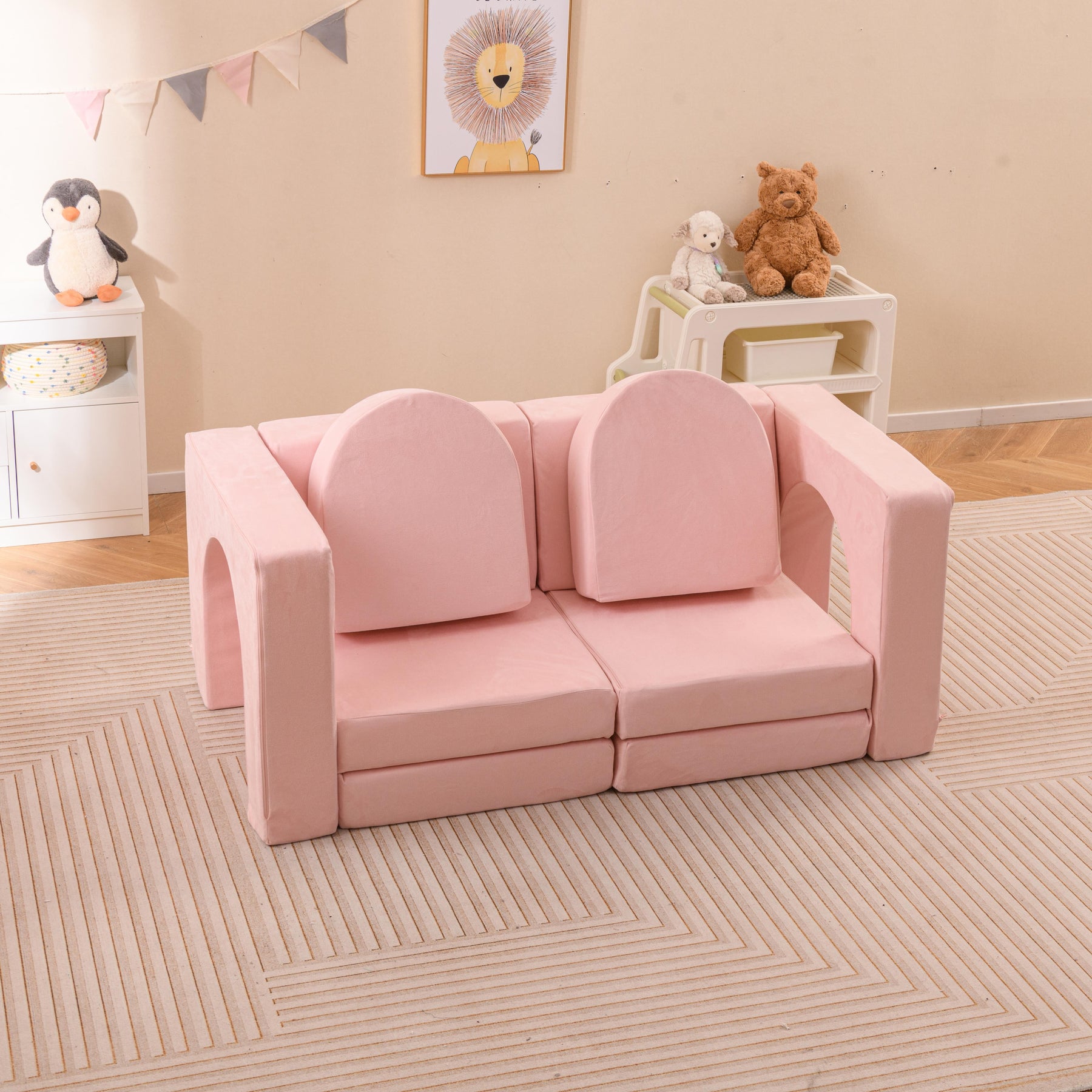 8-Piece Modular Kids Sofa Play Couch, Convertible Climb & Crawl Foam Playset with Comfy Suede Fabric