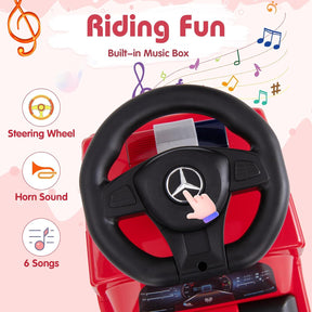 Mercedes-Benz Licensed Kids' Ride On Truck, Foot-to-Floor Push Fire Engine w/ Music & Horn, Sit & Scoot Toy w/ Steering Wheel & Hidden Storage Space, Perfect Gift for 2+ Boys & Girls, Red