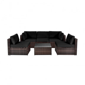 6 Pieces Outdoor Rattan Cushioned Furniture Set Patio Balcony Conversation Sofa Set with Table