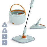 Flat Floor Mop and Bucket System with Mope Heads and Washable Microfiber Pads