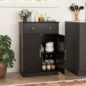 Floor Storage Cabinet with Drawer and Adjustable Shelf