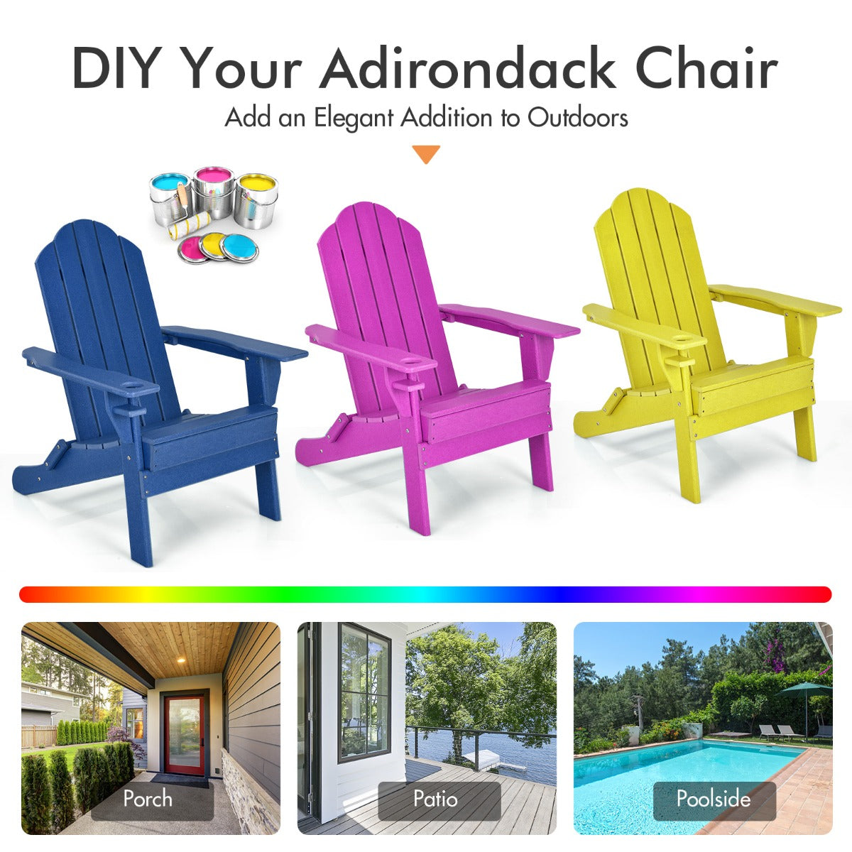 Folding Adirondack Chair with Cup Holder for Outdoor