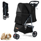 One-click Folding Pet Stroller with Adjustable Canopy and Removable Washable Pad