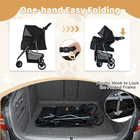 One-click Folding Pet Stroller with Adjustable Canopy and Removable Washable Pad