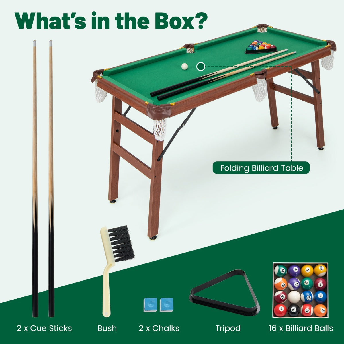 Portable Billiards Table Game with Foldable Legs for Family Game Bar Gym Room