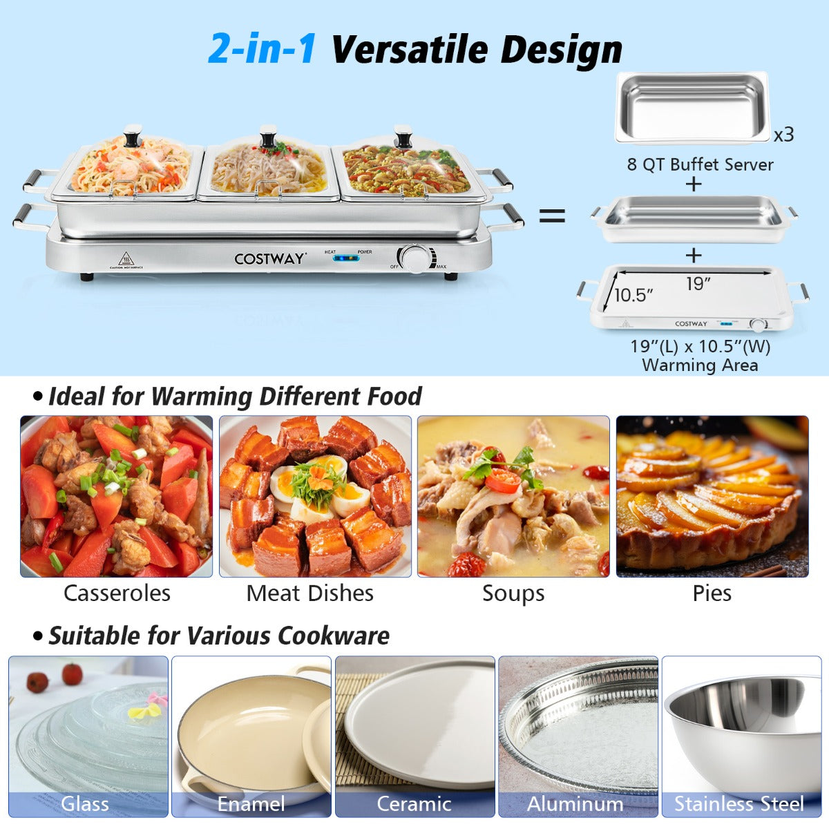 Food Warmer Buffet Server for Parties, Banquets, Catering Events