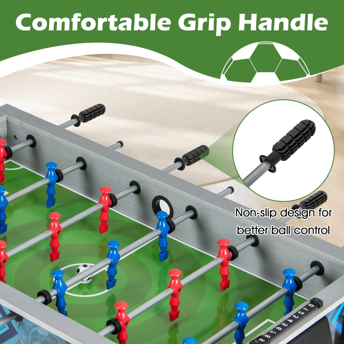 Foosball Table Game Set with 2 Footballs and Smooth Handle