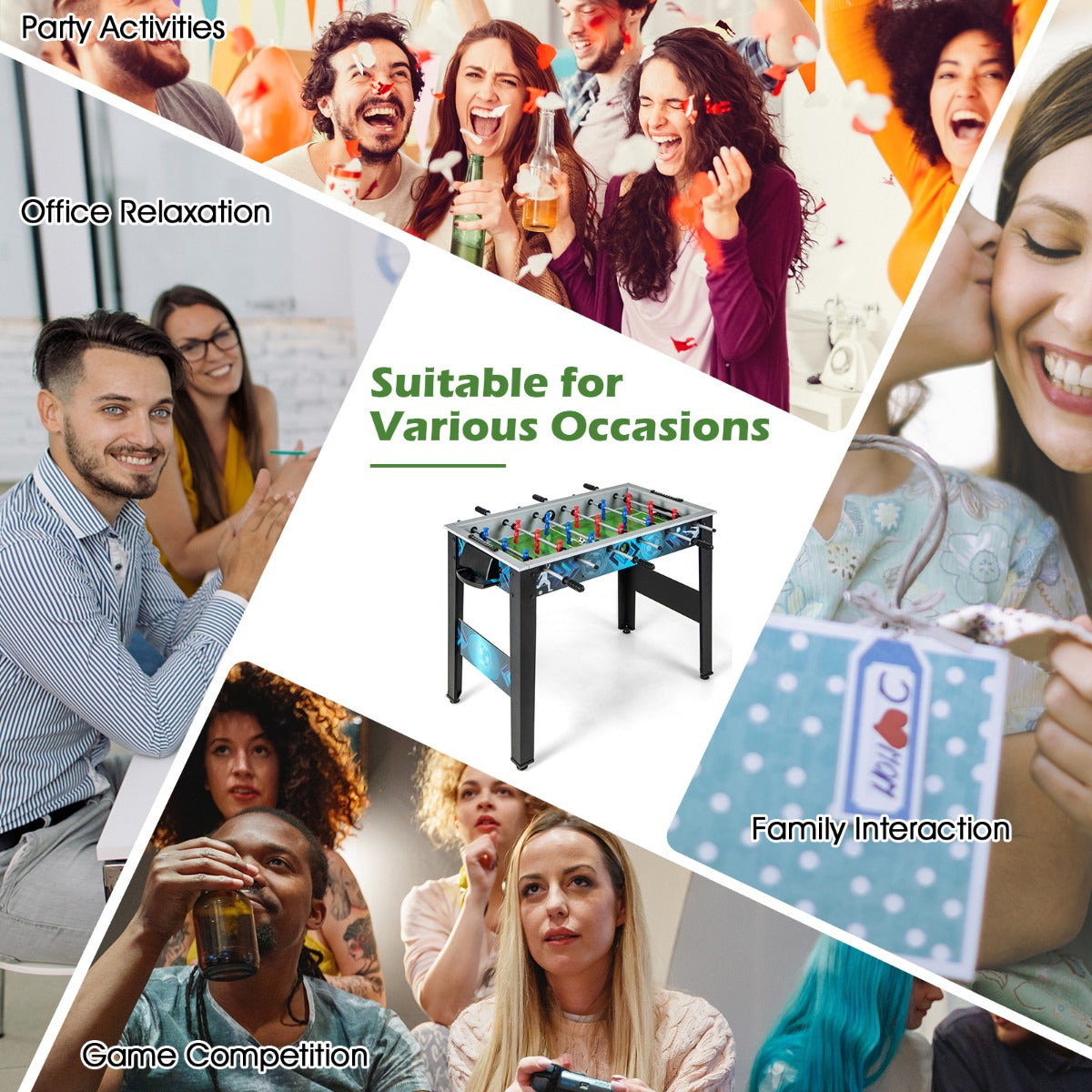 Foosball Table Game Set with 2 Footballs and Smooth Handle