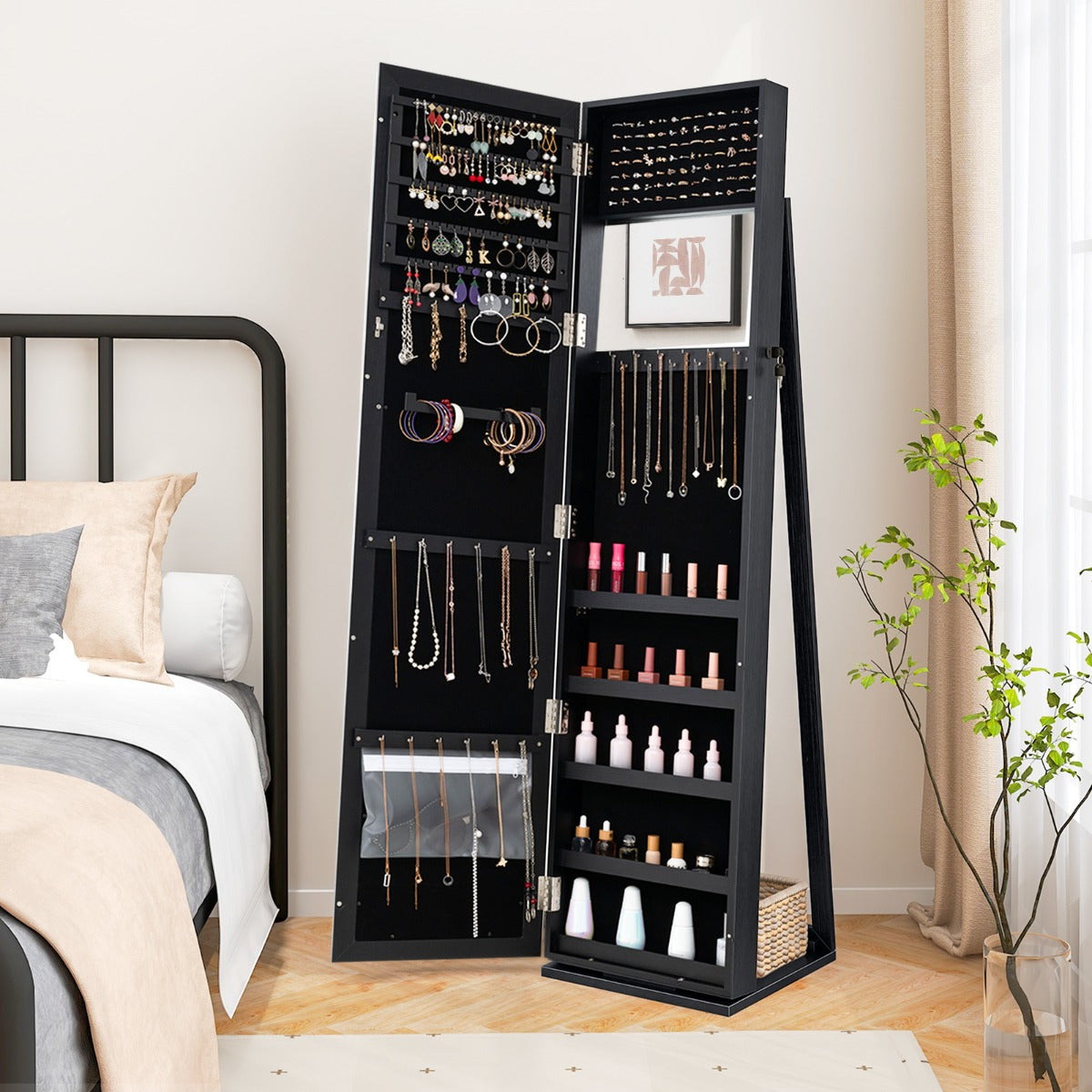 Free Standing Jewelry Armoire with Full Length Mirror for Bedroom