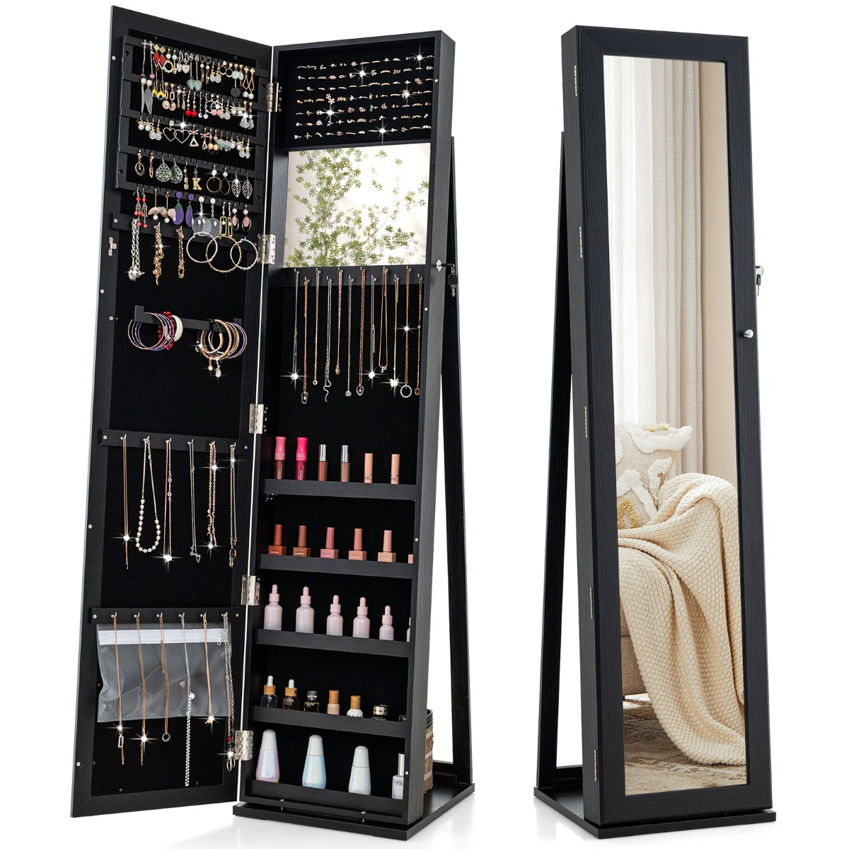 Free Standing Jewelry Armoire with Full Length Mirror for Bedroom