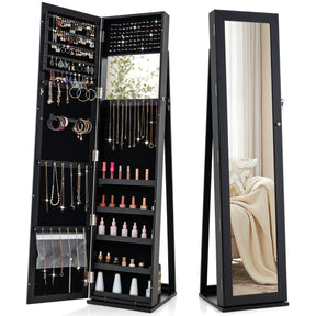 Free Standing Jewelry Armoire with Full Length Mirror for Bedroom