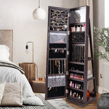 Full Length Mirrored Jewellery Cabinet Rotates 360° with Open Display Shelves