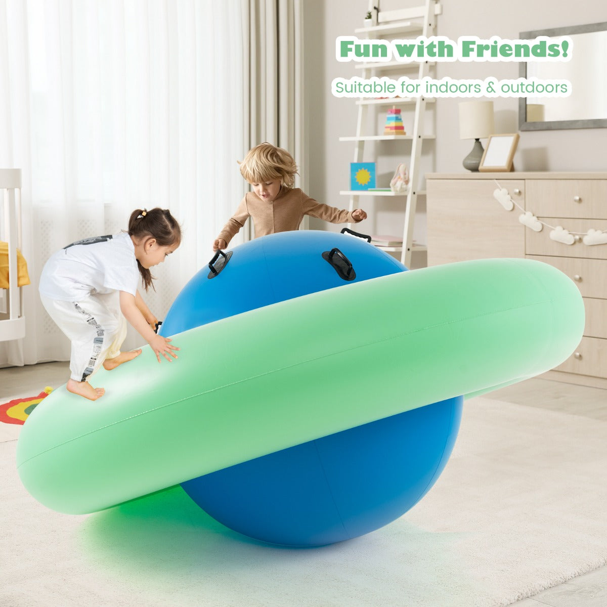 7.5Feet Giant Inflatable Dome Rocker Bouncer for Kids with 6 Built-in Handles
