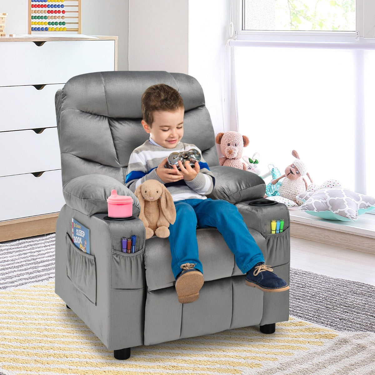 Kids Youth Recliner Chair with Cup Holders and Side Pockets for Boys Girls 3+ Age Group