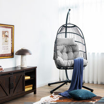 Hanging Swing Egg Chair with Stand and Cozy Head Pillow