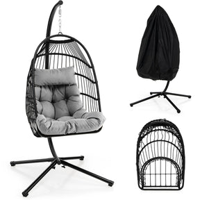 Hanging Swing Egg Chair with Stand and Cozy Head Pillow