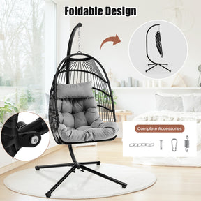 Hanging Swing Egg Chair with Stand and Cozy Head Pillow