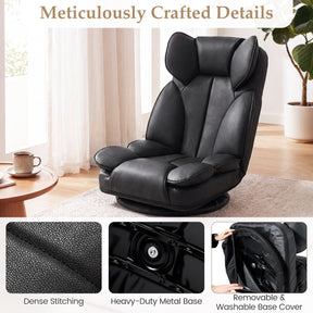 360 Degree Swivel Floor Gaming Chair, Folding Lazy Lounger Couch with 6-Position Adjustable Backrest & Sponge Filling
