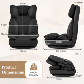 360 Degree Swivel Floor Gaming Chair, Folding Lazy Lounger Couch with 6-Position Adjustable Backrest & Sponge Filling