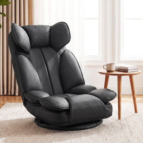 360 Degree Swivel Floor Gaming Chair, Folding Lazy Lounger Couch with 6-Position Adjustable Backrest & Sponge Filling