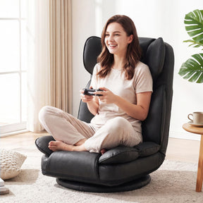 360 Degree Swivel Floor Gaming Chair, Folding Lazy Lounger Couch with 6-Position Adjustable Backrest & Sponge Filling