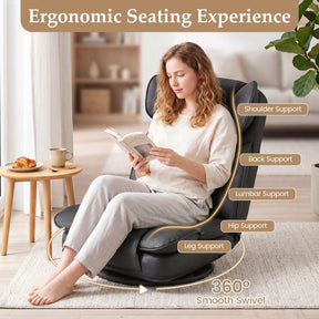 360 Degree Swivel Floor Gaming Chair, Folding Lazy Lounger Couch with 6-Position Adjustable Backrest & Sponge Filling
