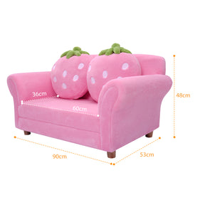 2-Seat Kids Sofa Children Lounge Bed with 2 Cute Strawberry Pillows
