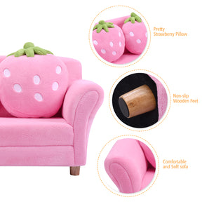 2-Seat Kids Sofa Children Lounge Bed with 2 Cute Strawberry Pillows