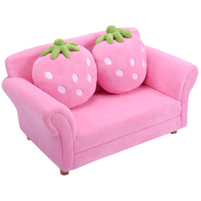 2-Seat Kids Sofa Children Lounge Bed with 2 Cute Strawberry Pillows