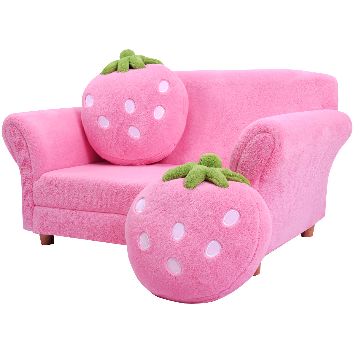 2-Seat Kids Sofa Children Lounge Bed with 2 Cute Strawberry Pillows