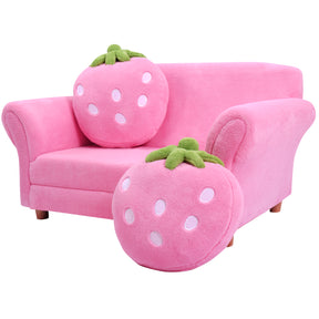 2-Seat Kids Sofa Children Lounge Bed with 2 Cute Strawberry Pillows